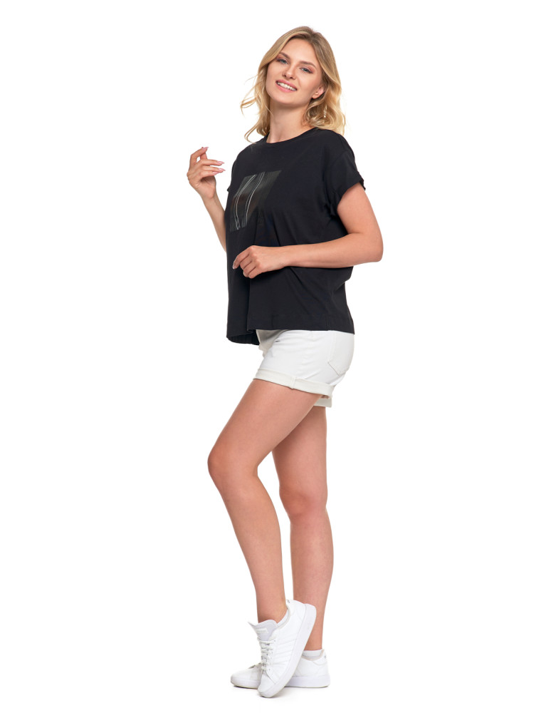 Koszulki i topy - Czarna koszulka damska bawełniana T-shirt z nadrukiem CZARNY - produkt moraj.pl 8
