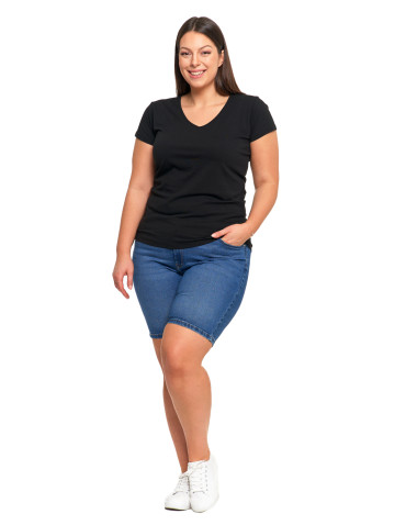 Koszulki i topy - T-shirt damski bawełniany z dekoltem V Plus Size CZARNY - produkt 5