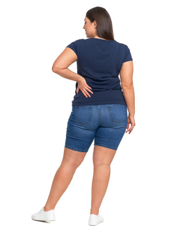 Koszulki i topy - T-shirt damski bawełniany z dekoltem V Plus Size GRANATOWY - produkt 6