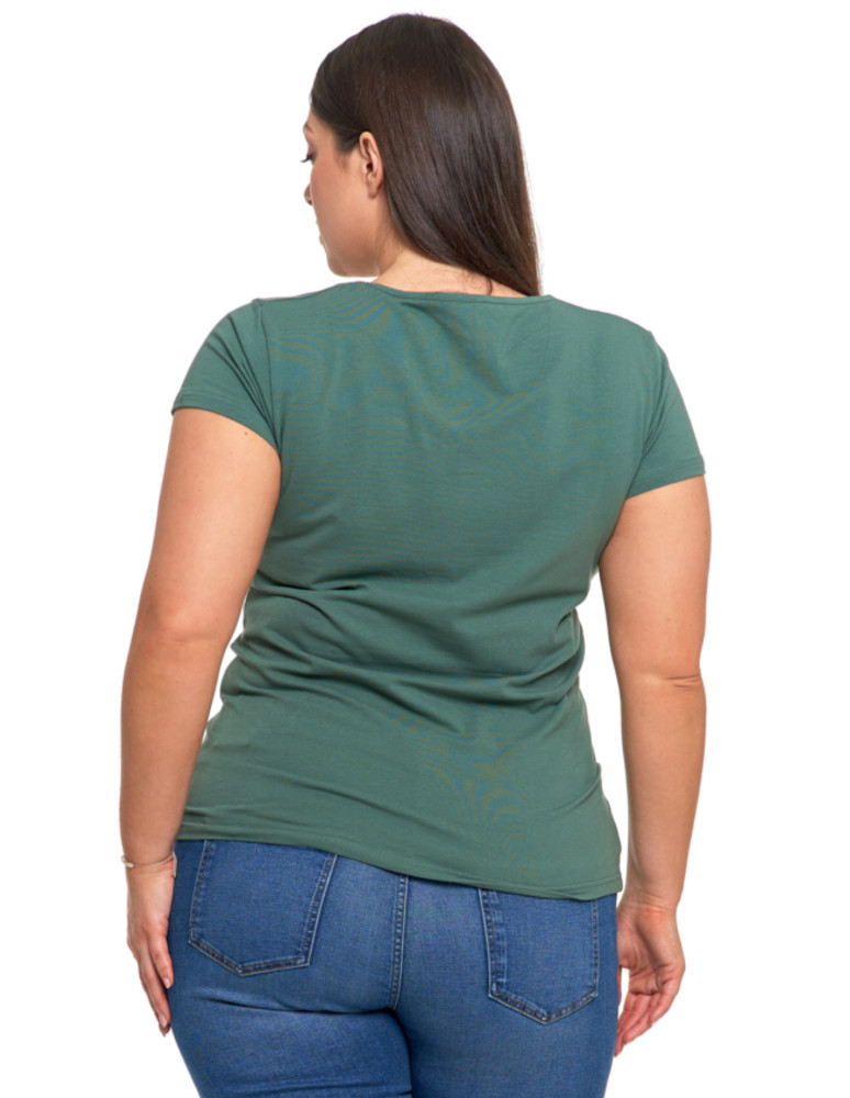 Koszulki i topy - T-shirt damski bawełniany z dekoltem V Plus Size KHAKI - produkt moraj.pl 2
