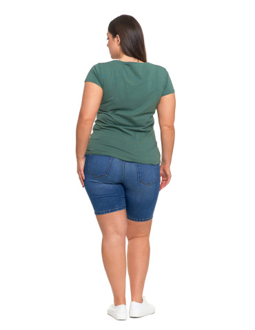 Koszulki i topy - T-shirt damski bawełniany z dekoltem V Plus Size KHAKI - produkt 6
