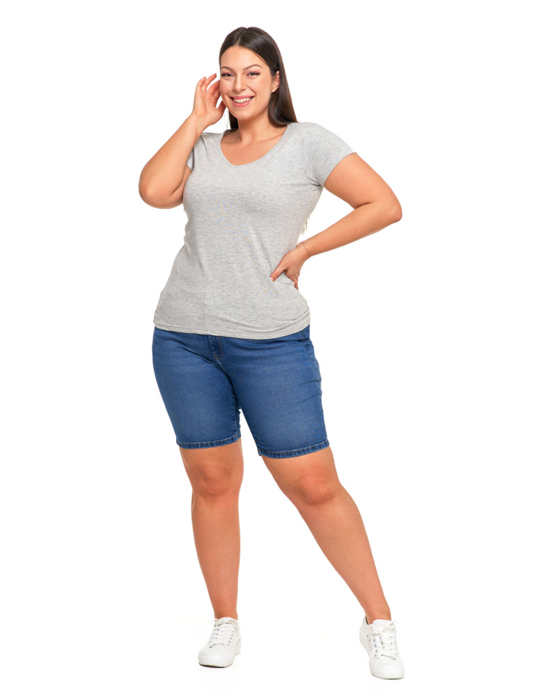 Koszulki i topy - T-shirt damski bawełniany z dekoltem V Plus Size JASNY SZARY - produkt moraj.pl 4