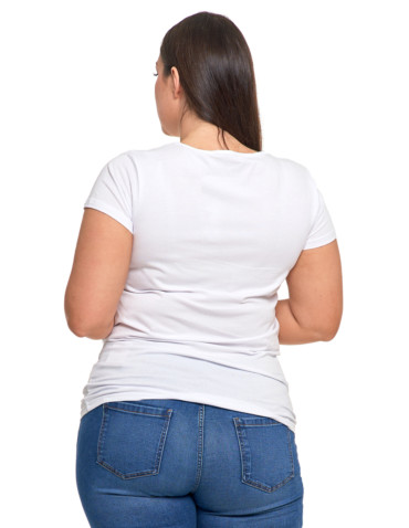 Koszulki i topy - T-shirt damski bawełniany z dekoltem V Plus Size BIAŁY - produkt 1
