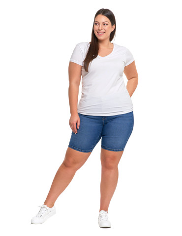 Koszulki i topy - T-shirt damski bawełniany z dekoltem V Plus Size BIAŁY - produkt 4