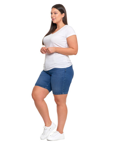 Koszulki i topy - T-shirt damski bawełniany z dekoltem V Plus Size BIAŁY - produkt 5