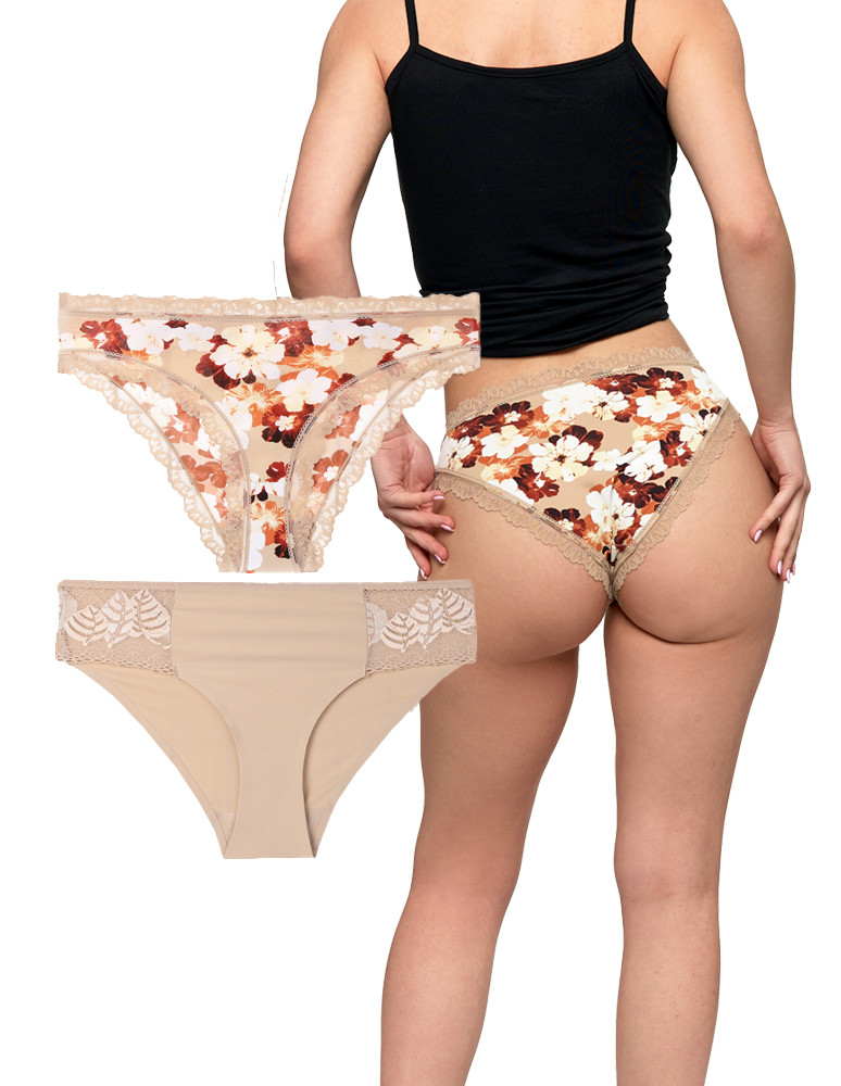 Figi - Majtki figi damskie eleganckie w beżowej kolorystyce 2-pak WIELOKOLOROWY - produkt moraj.pl 4