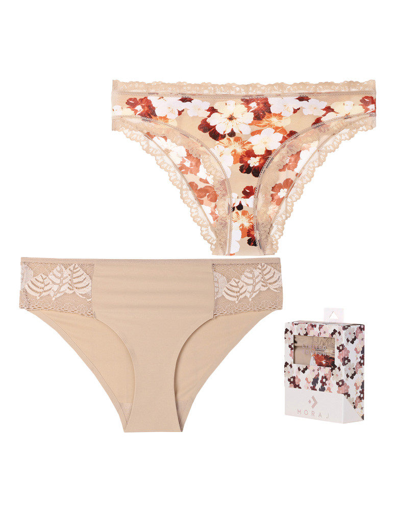 Figi - Majtki figi damskie eleganckie w beżowej kolorystyce 2-pak WIELOKOLOROWY - produkt moraj.pl 1