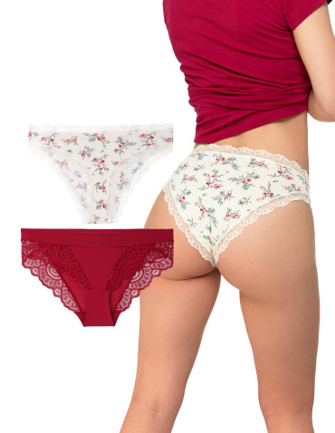 Figi - Majtki damskie figi eleganckie wykończenie koronkowe 2-pak WIELOKOLOROWY - produkt 4