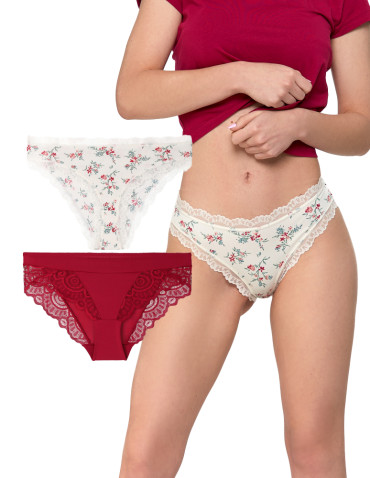 Figi - Majtki damskie figi eleganckie wykończenie koronkowe 2-pak WIELOKOLOROWY - produkt 7