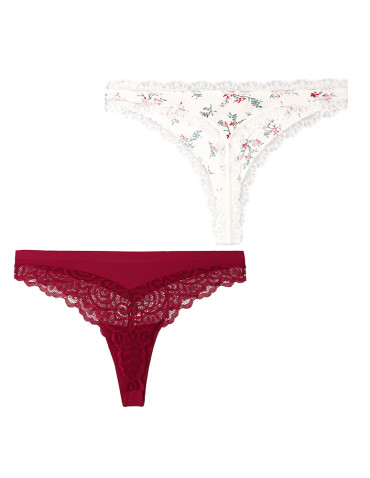 Stringi - Majtki stringi damskie z koronką eleganckie 2-pak WIELOKOLOROWY - produkt 17