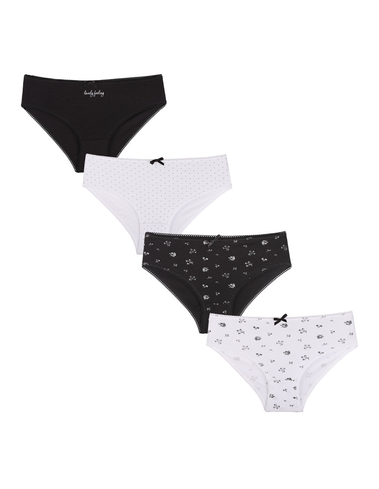 Figi - Figi damskie bikini bawełniane w drobne wzory 4-pak WIELOKOLOROWY - produkt moraj.pl 1