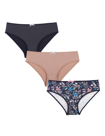 Figi - Figi damskie bawełniane bikini klasyczny krój 3-pak WIELOKOLOROWY - produkt 1