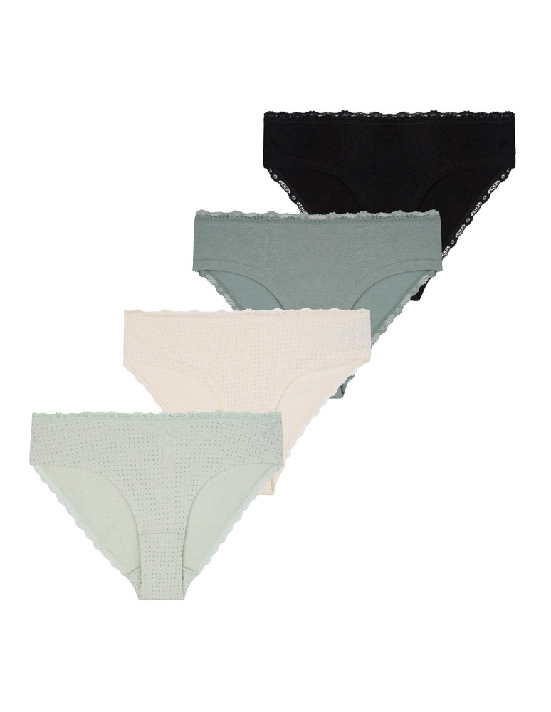 Figi - Majtki damskie figi bikini w kropki wykończone koronką 4-pak WIELOKOLOROWY - produkt moraj.pl 1