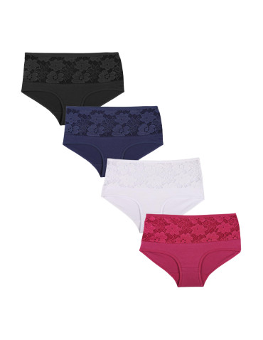 Figi - Majtki damskie bawełniane z wysokim stanem plus size 4-pak WIELOKOLOROWY - produkt 1