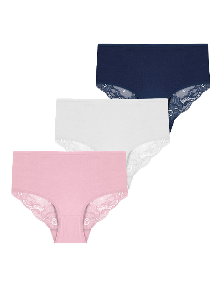Figi - Majtki figi bikini damskie z koronkowym wykończeniem 3-pak WIELOKOLOROWY - produkt moraj.pl 1