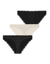 Majtki damskie figi mini bikini w serduszka z koronką 3-pak WIELOKOLOROWY