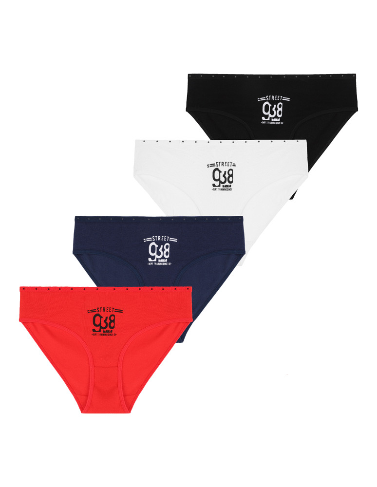 Figi - Majtki figi damskie bikini bawełniane z nadrukiem 4-pak WIELOKOLOROWY - produkt moraj.pl 1