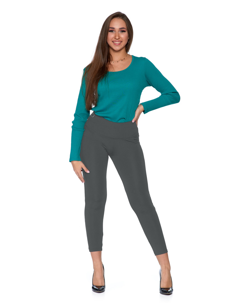 Legginsy - Legginsy damskie z ozdobnym zamkiem z boku CIEMNY SZARY - produkt moraj.pl 1