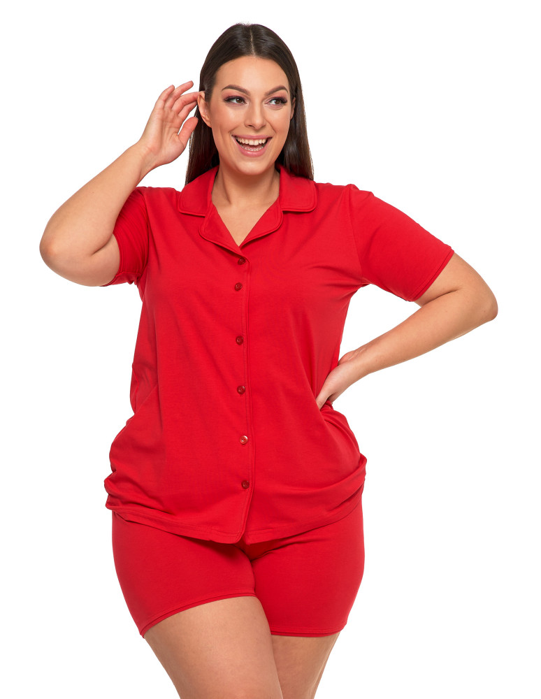 Krótki rękaw - Piżama damska dwuczęściowa rozpinana krótka Plus Size CZERWONY - produkt moraj.pl 1