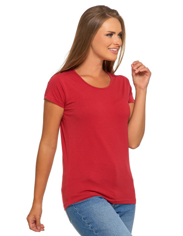 Koszulki i topy - T-shirt damski bawełniany z krótkim rękawkiem jednokolorowy BORDOWY - produkt 2