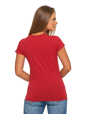 Koszulki i topy - T-shirt damski bawełniany z krótkim rękawkiem jednokolorowy BORDOWY - produkt 3