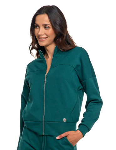 Bluzy - Bluza damska rozpinana ze stójką CIEMNY ZIELONY - produkt 7