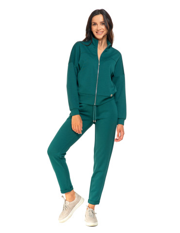 Bluzy - Bluza damska rozpinana ze stójką CIEMNY ZIELONY - produkt 9