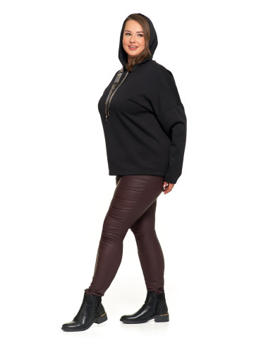 Bluzy - Luźna damska bluza z kapturem ze złotym zdobieniem CZARNY - produkt 3