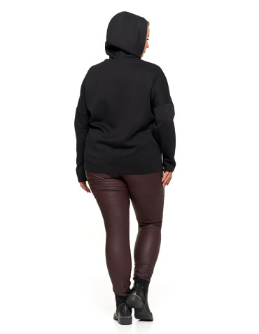 Bluzy - Luźna damska bluza z kapturem ze złotym zdobieniem CZARNY - produkt 4