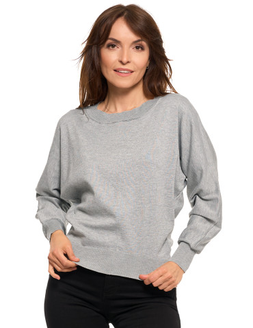 Swetry - Klasyczny damski sweter z luźnymi rękawami SZARY - produkt 1