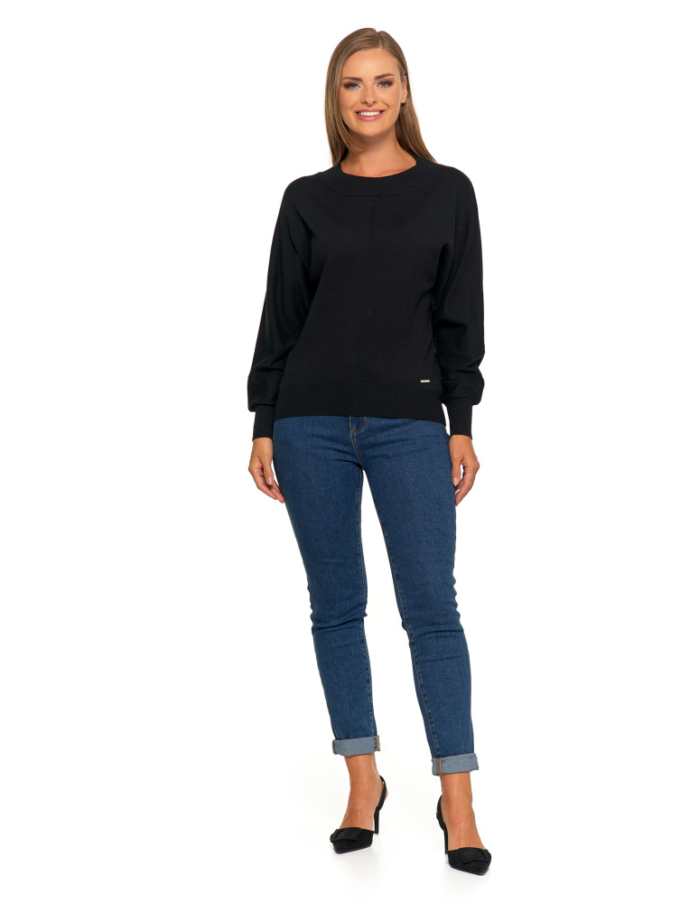 Swetry - Klasyczny damski sweter z luźnymi rękawami CZARNY - produkt moraj.pl 4