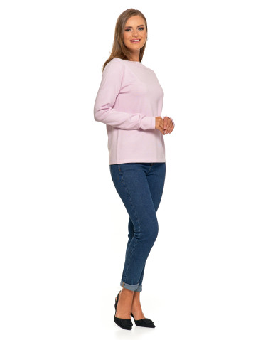 Swetry - Damski sweter klasyczny z okrągłym dekoltem o prostym kroju RÓŻOWY - produkt 7