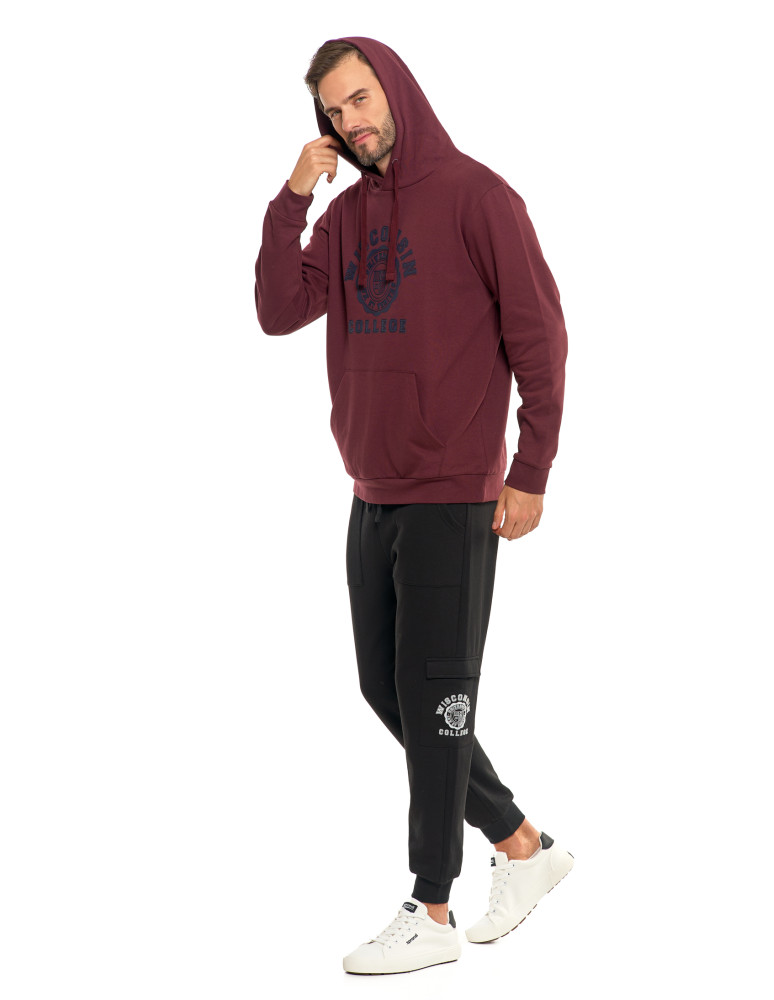 Bluzy - Męska bluza dresowa z kapturem i nadrukiem CZERWONY - produkt moraj.pl 7