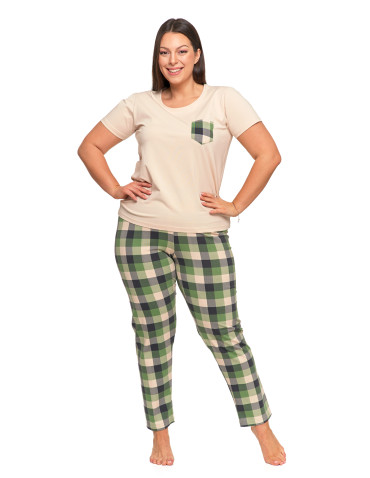 Krótki rękaw - Damska piżama Plus Size z długimi spodniami w kratkę ZIELONY - produkt 1