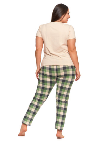 Krótki rękaw - Damska piżama Plus Size z długimi spodniami w kratkę ZIELONY - produkt 2
