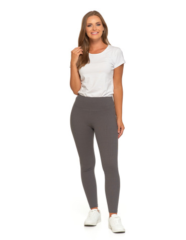 Legginsy - Legginsy damskie w prążek z wysokim stanem SZARY - produkt 1