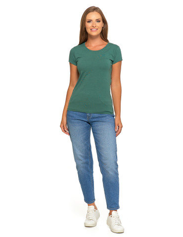 Koszulki i topy - T-shirt damski bawełniany z krótkim rękawkiem jednokolorowy KHAKI - produkt 4