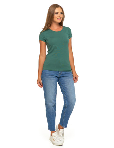 Koszulki i topy - T-shirt damski bawełniany z krótkim rękawkiem jednokolorowy KHAKI - produkt 5