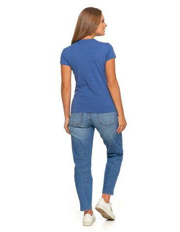 Koszulki i topy - T-shirt damski bawełniany z krótkim rękawkiem jednokolorowy JEANS - produkt 6