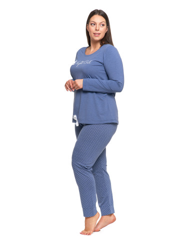 Długi rękaw - Damska piżama Plus Size z długim rękawem i wiązaną bluzką JEANS - produkt 5