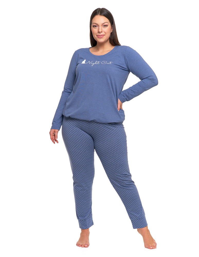 Długi rękaw - Damska piżama Plus Size z długim rękawem i wiązaną bluzką JEANS - produkt moraj.pl 6