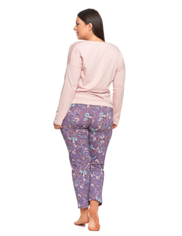 Długi rękaw - Damska piżama Plus Size długa z koronkowymi detalami GRAFIT - produkt 2