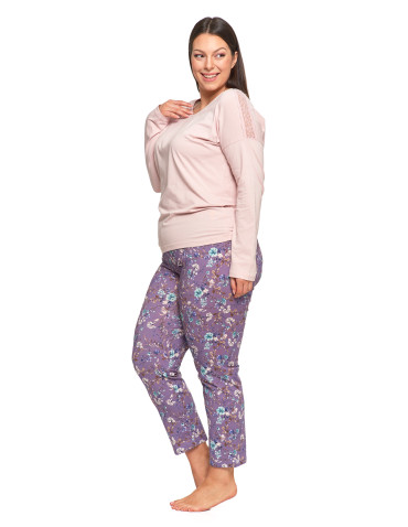 Długi rękaw - Damska piżama Plus Size długa z koronkowymi detalami GRAFIT - produkt 4