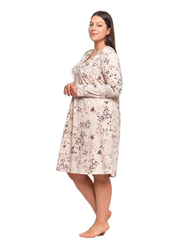 Koszule nocne - Damska koszula nocna Plus Size bawełniana w kwiaty BEŻOWY - produkt moraj.pl 2