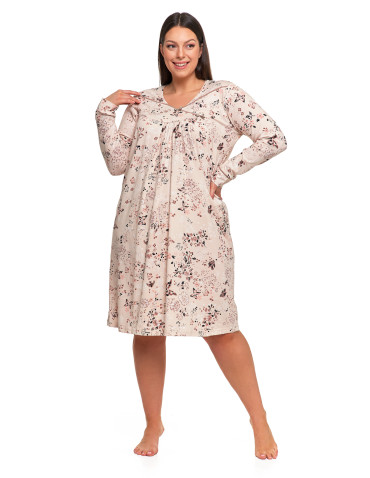 Koszule nocne - Damska koszula nocna Plus Size bawełniana w kwiaty BEŻOWY - produkt 4