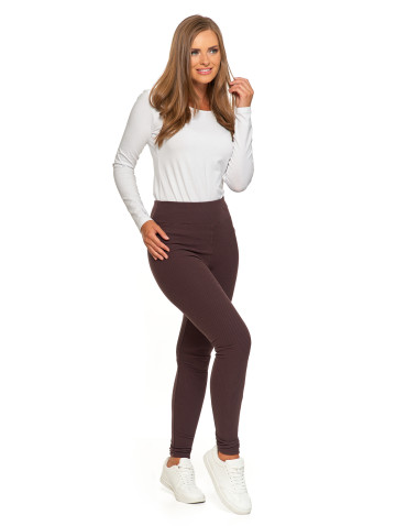 Legginsy - Damskie legginsy z wysokim stanem i prążkowaną strukturą BRĄZOWY - produkt 4