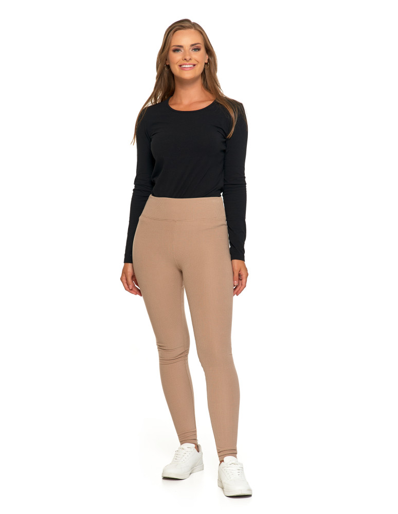 Legginsy - Damskie legginsy z wysokim stanem i prążkowaną strukturą BEŻOWY - produkt moraj.pl 1