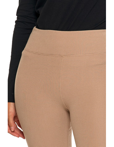 Legginsy - Damskie legginsy z wysokim stanem i prążkowaną strukturą BEŻOWY - produkt 3