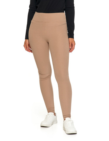 Legginsy - Damskie legginsy z wysokim stanem i prążkowaną strukturą BEŻOWY - produkt 4