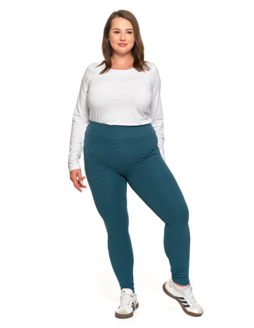 Legginsy - Damskie legginsy z wysokim stanem i prążkowaną strukturą ZIELONY - produkt 5